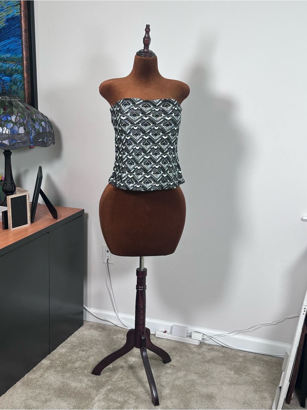 White House Black Market Black & White Strapless Geometric Tube Top